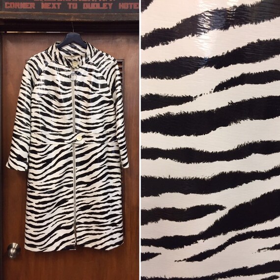 Vintage 1960s Zebra Print Mod Vinyl Coat, Vintage