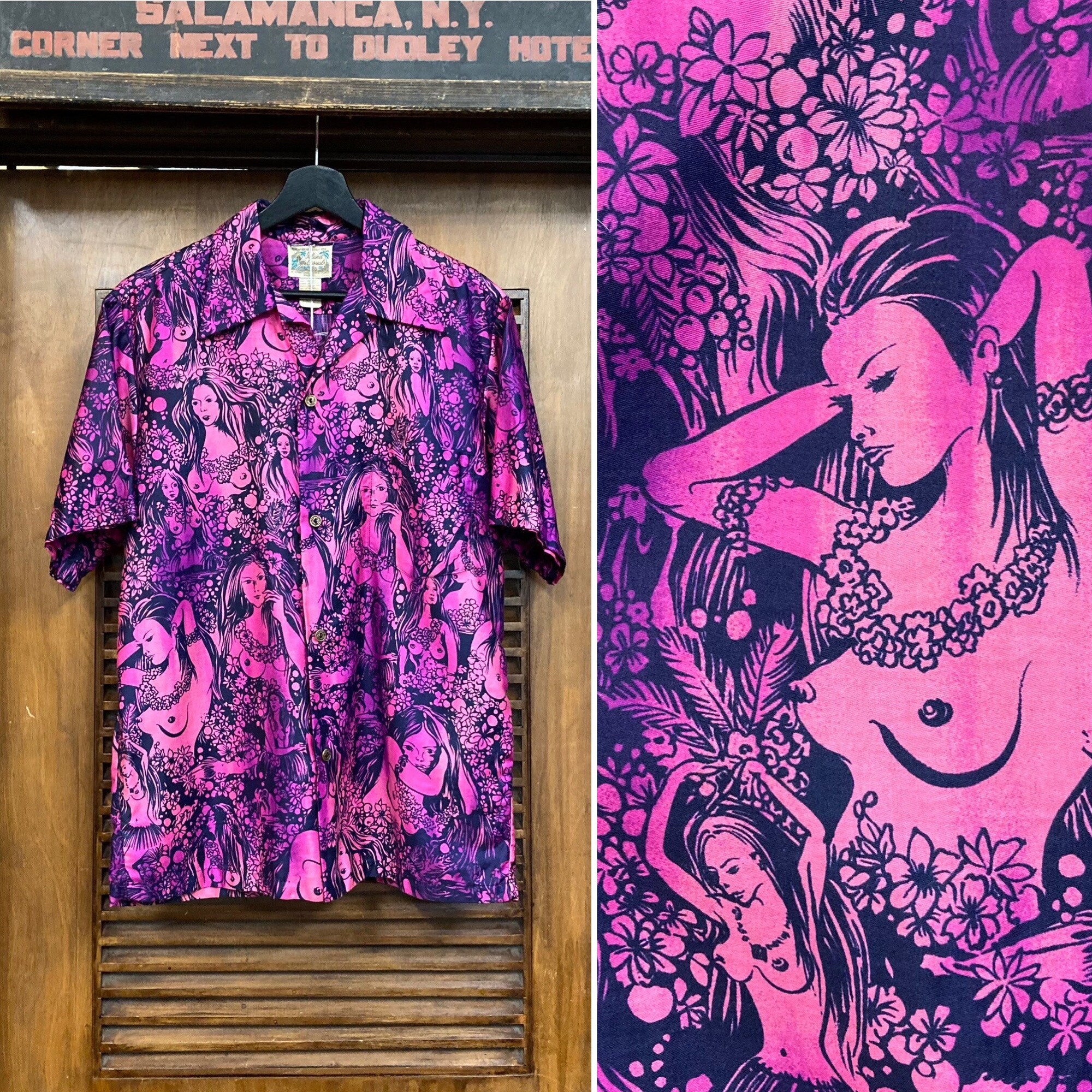 Discover Vintage 1960s Naked Lady Tiki Pop Art Cotton Hawaiian Shirt