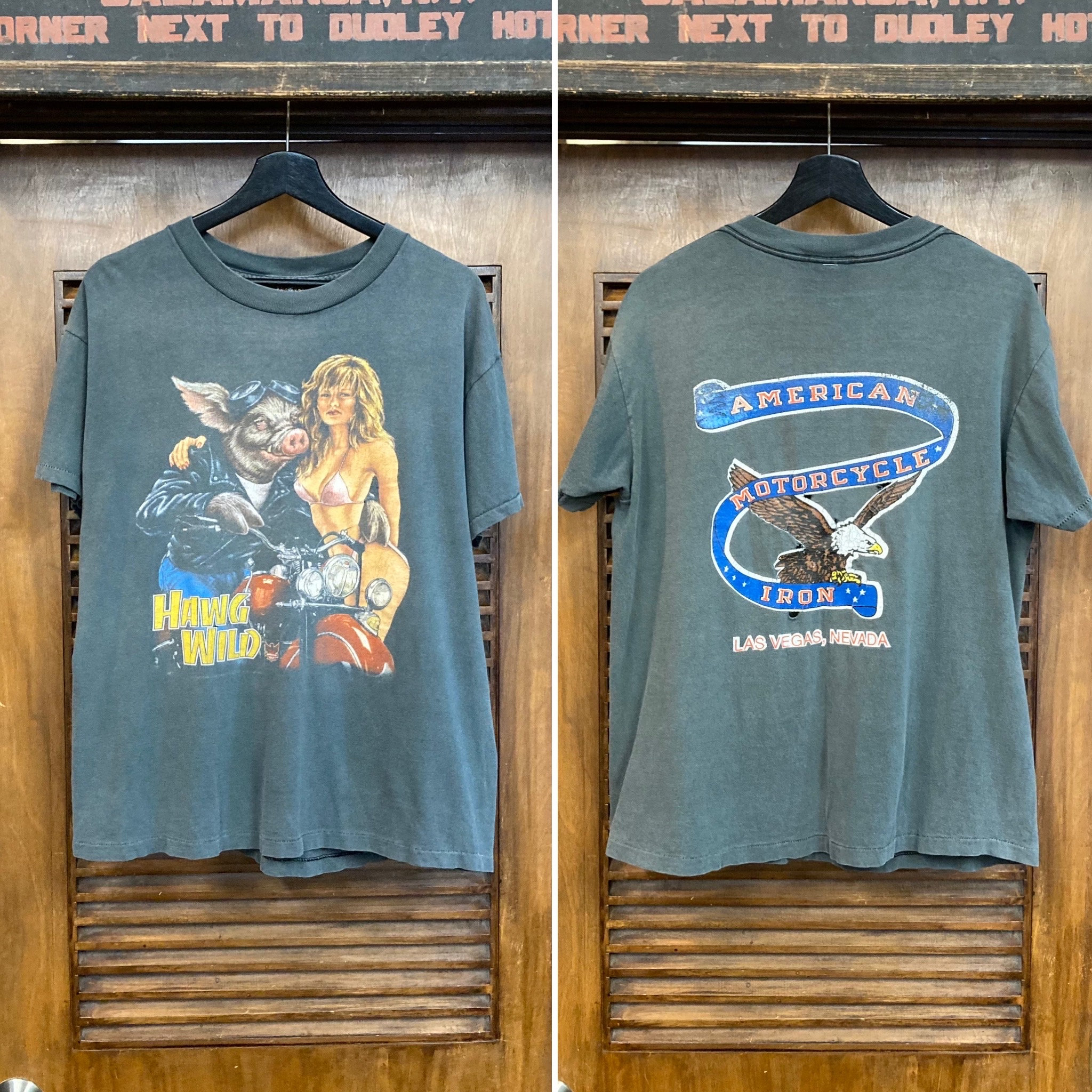 Vintage 1990's Hawg Wild Motorcycle MC Hog Biker Two-sided T Vintage 1990's Hawg Wild Motorcycle MC Hog Biker Two-sided T