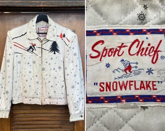 Vintage 1950's “sport Chief” Atomic Snowflake Skier Gabardine