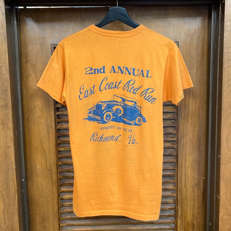 Vintage 1970s Hot Rod Drag Race Orange Cotton Back Print T-Shirt, 70s Tee Shirt, Vintage Clothing image 3