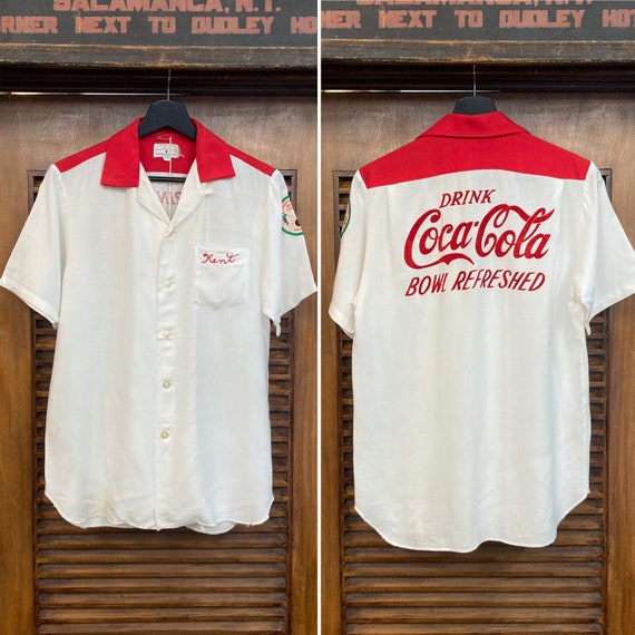Vintage 1950's Coca-cola Soda Flocked Detail Rayon Bowling Vintage 1950's Coca-cola Soda Flocked Detail Rayon Bowling