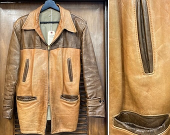 Vintage 1950’s Two-Tone Back Belt Horsehide Leather Workwear Jacket, 50’s Jacket, 50’s Workwear, Vintage Clothing