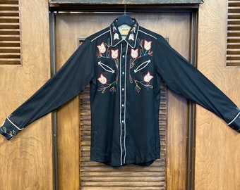 Vintage 1950's “miller” Jet Black Rayon Gabardine Western Cowboy
