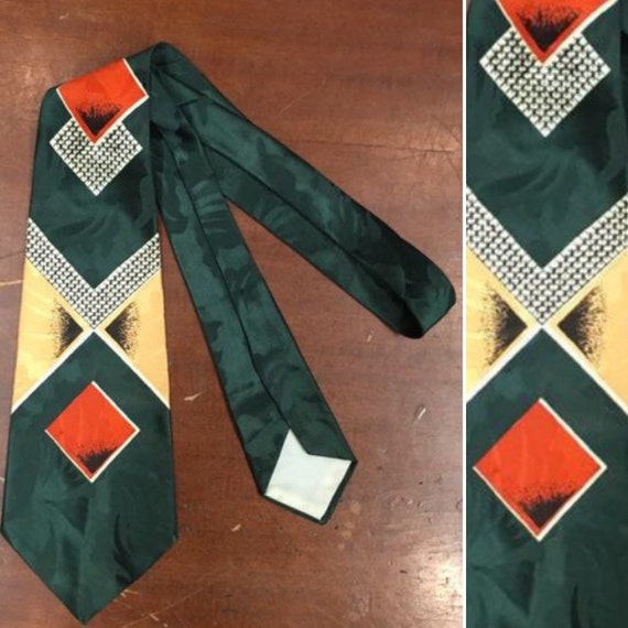 Vintage 1950s Orange, Green, Cream Geometric Print