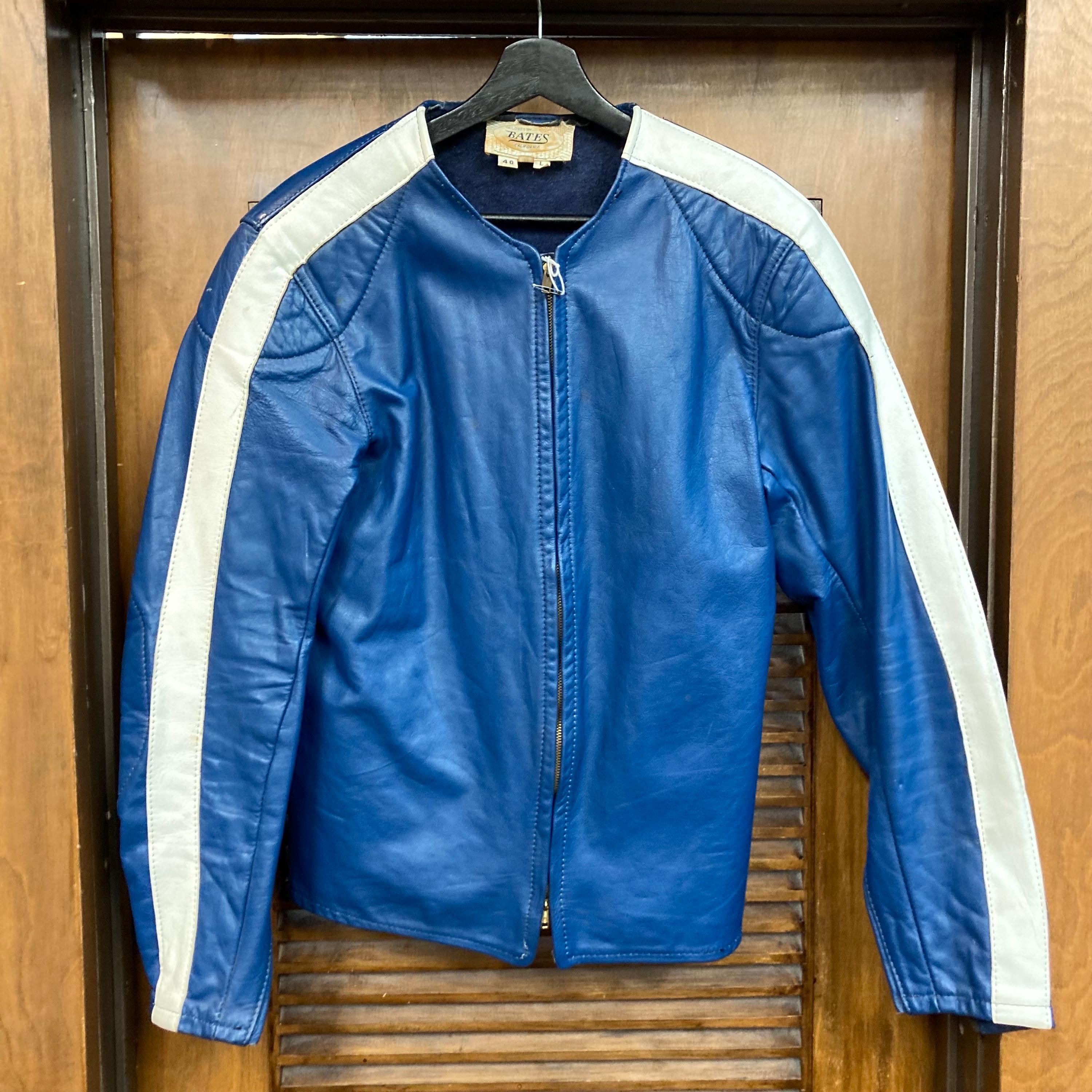 Vintage 1960's “bates” Blue X White Cafe Racer MC Leather Jacket