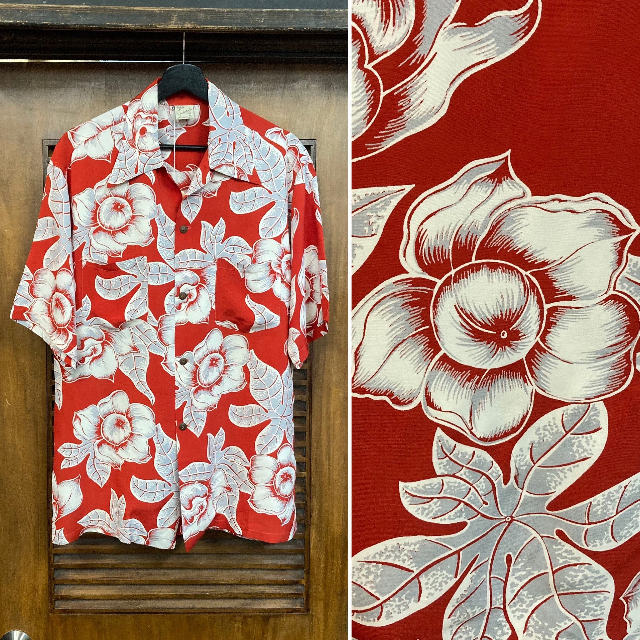 Vintage 1940's Size L “shaheen's” Floral Silky Rayon Print