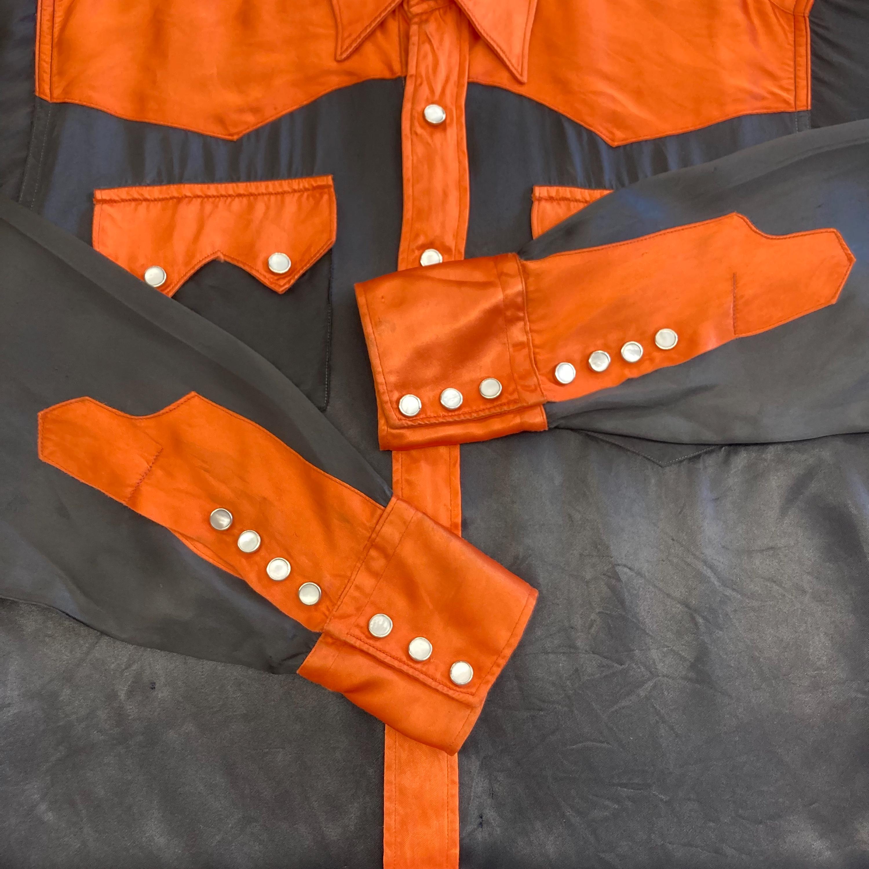 Vintage 1950's Two-tone Black X Orange Satin Glam Western Cowboy
