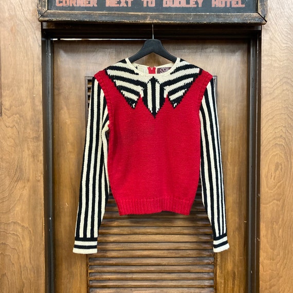 Vintage 1960's Trompe L'oeil Mod Stripe Collar Vest Detail