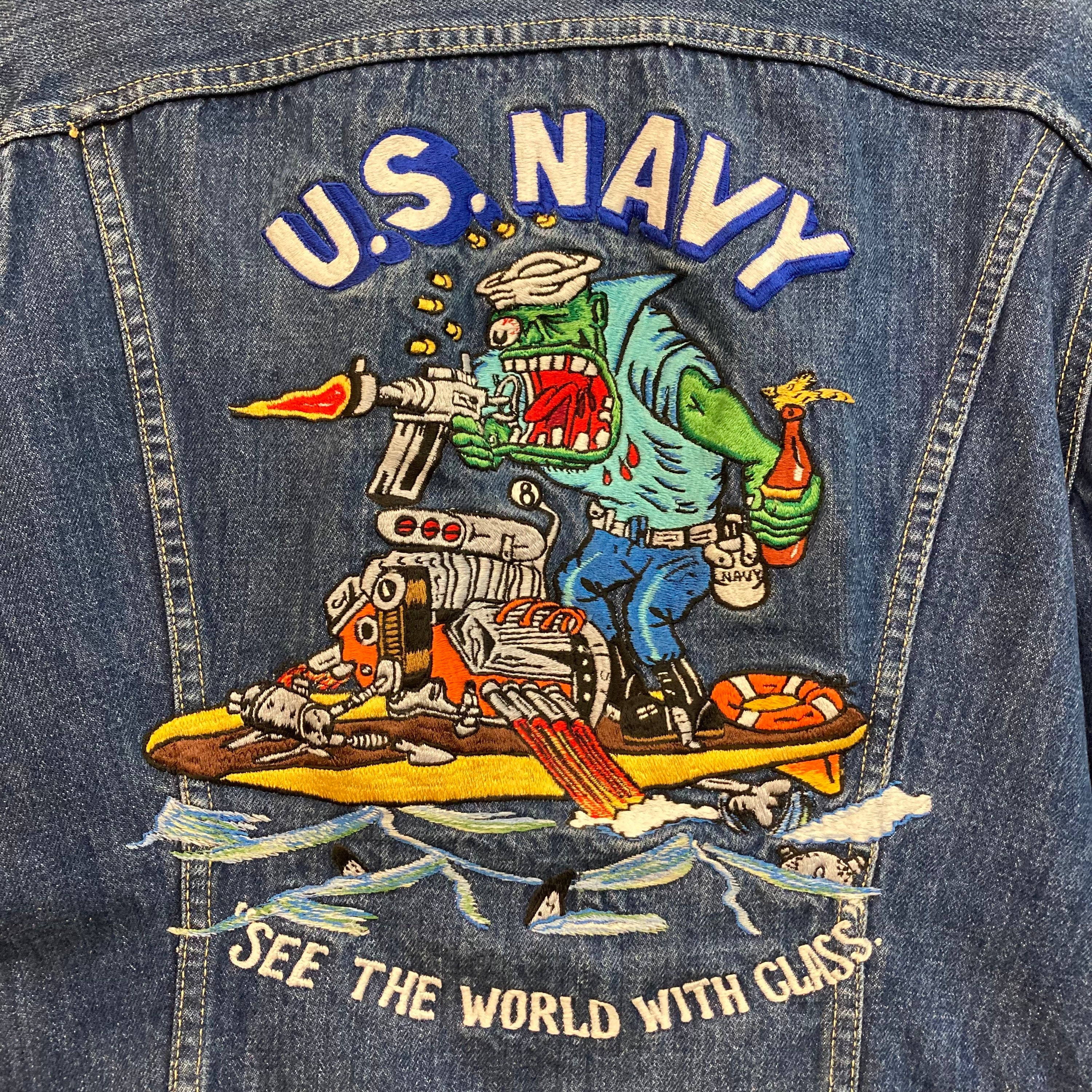 Lee Vintage Jacket, Jacket, Embroidery, 1980s 80s - Monster Etsy Jean Navy Vintage Clothing Vintage Denim Riders U.S. Art