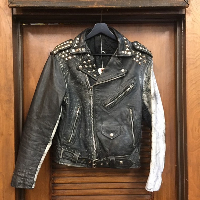 Vintage 1980s Punk Style Studded Motorcycle Leather Jacket | Etsy