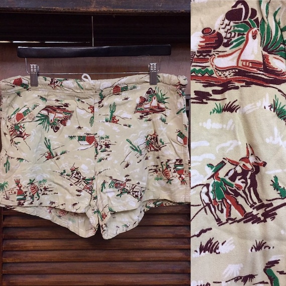 Vintage 1940’s Western Siesta Scene Swim Trunks w3