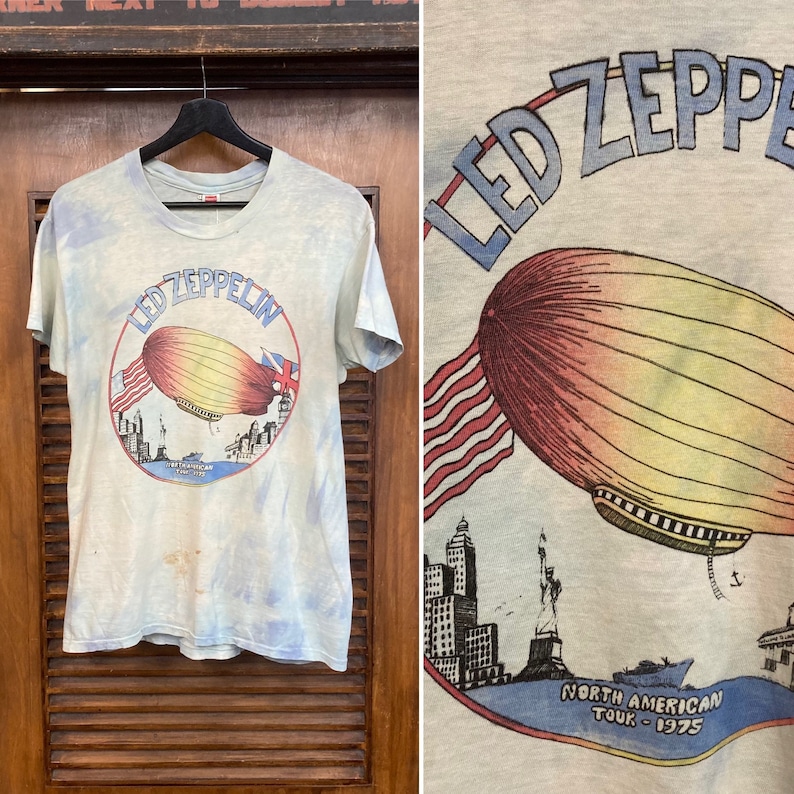 Vintage 1970er Jahre Original Led Zeppelin Rock Band 1975 Nordamerika Tour T-Shirt, Tie Dye, 70er Jahre Vintage Kleidung. Bild 1