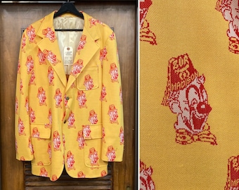 Vintage 1970’s Clown Shriner Mod Disco Jacket Sport Coat Blazer, 70’s Pop Art Print, Vintage Clothing