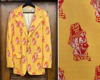 Vintage 1970’s Clown Shriner Mod Disco Jacket Sport Coat Blazer, 70’s Pop Art Print, Vintage Clothing