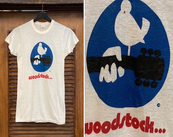 Vintage 1960's -Deadstock- Woodstock Festival Rock n' Roll Hippie Peace Concert camiseta, camiseta de los años 60, ropa vintage
