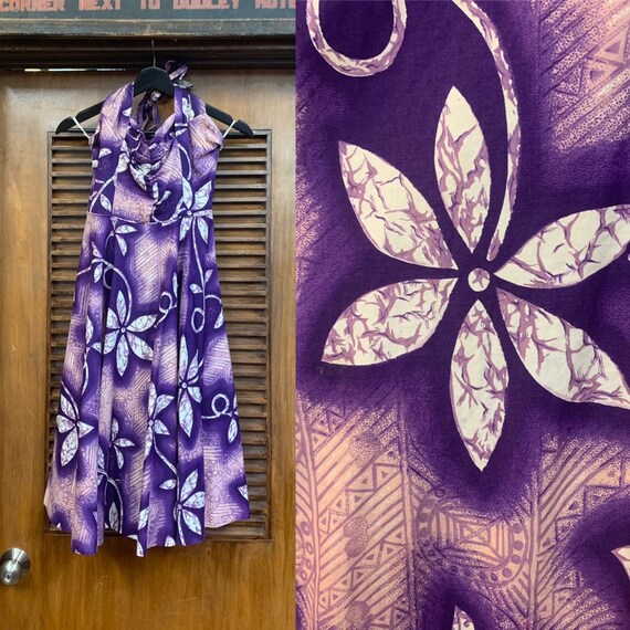 Vintage 1950's Purple Cotton Floral Hawaiian Dress