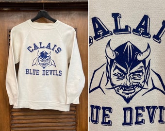 Vintage 1960’s Original “Blue Devils” Athletic School Cotton Sweatshirt, 60’s Mascot, Vintage Clothing