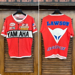 Vintage 1980’s Made in U.K. Motorcycle Racing Printed Cotton T Shirt with Logos, 80’s Ringer Tee, 80’s Tee Shirt, Vintage Clothing
