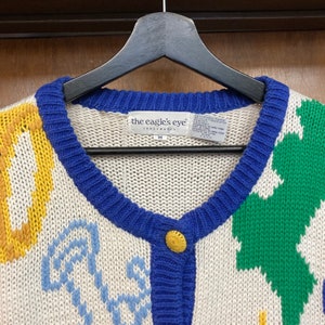 Vintage 1990s Eagles Eye Monopoly Game Cartoon Pop Art Knit Sweater 90s Cardigan, Vintage Clothing image 6