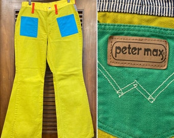 Vintage 1960’s Peter Max Wrangler Pop Art Mod Flare Denim Jeans, 60’s Mod Style Jeans, 60’s Flare Jeans, 60’s Pop Art, Vintage Clothing