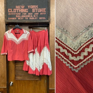 Vintage 1950’s Salmon Pink Two Piece Patio Set, Southwest Style Patio Set,Western Rockabilly Dress, Salmon Pink Set, Vintage Western Wear