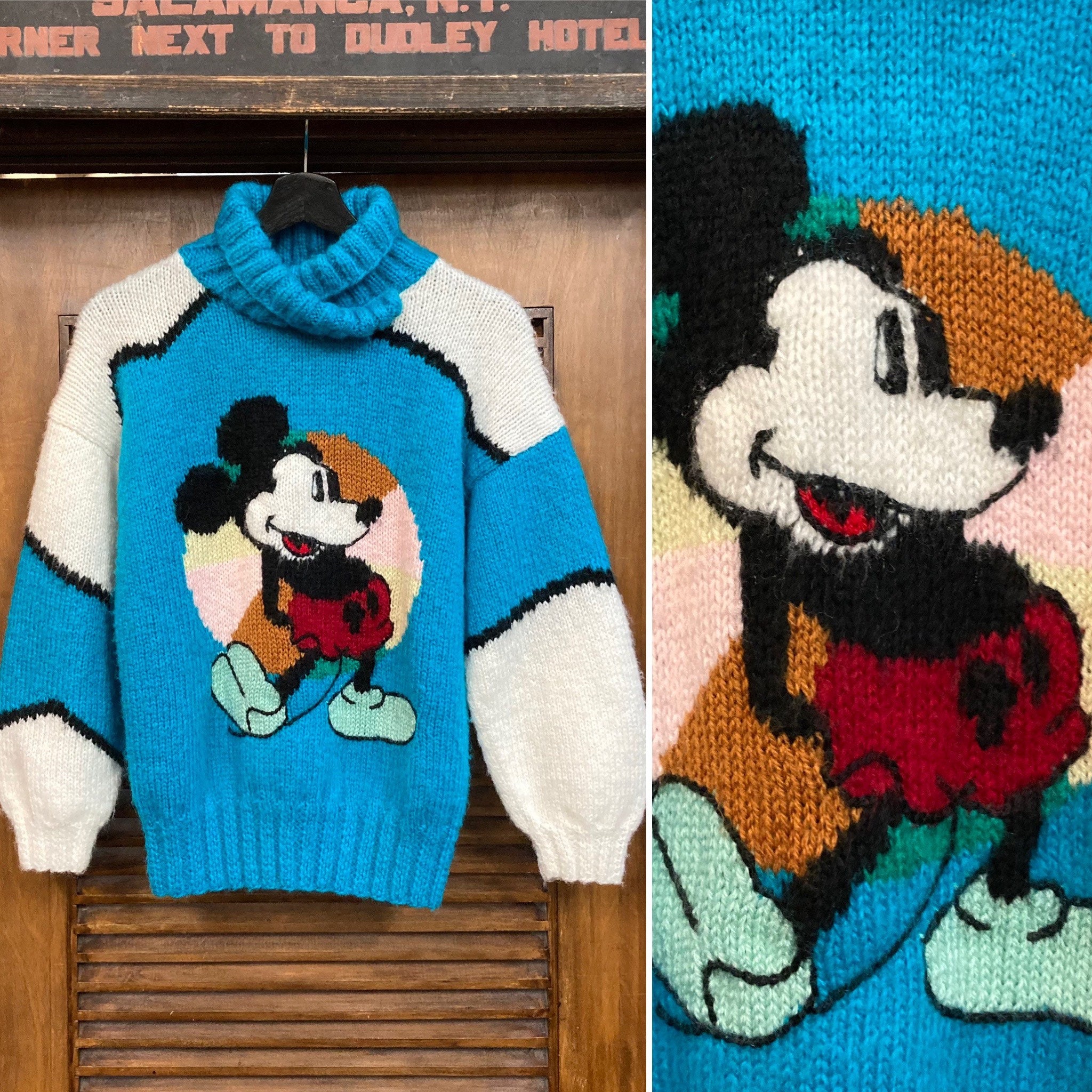 Vintage 1980s Hand Knit Mickey Mouse Disney New Wave Sweater 80s Knit Top Vintage Shawl Collar Vintage Clothing Etsy UK