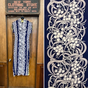 Vintage 1940’s “Malihini” Vertical Silky Rayon Hostess Hawaiian Dress, Hawaiian Dress, 1940s Dress, Tiki Dress, Hostess Dress, Rayon Drees