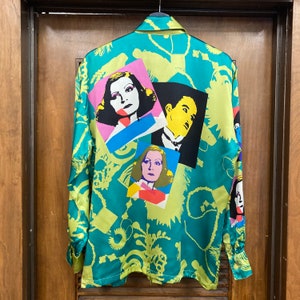 Vintage 1980s Escada Label Chaplin Garbo Pop Art Silk Shirt, 80s New Wave, Vintage Pop Art, Vintage Silk Shirt, Vintage Clothing image 4