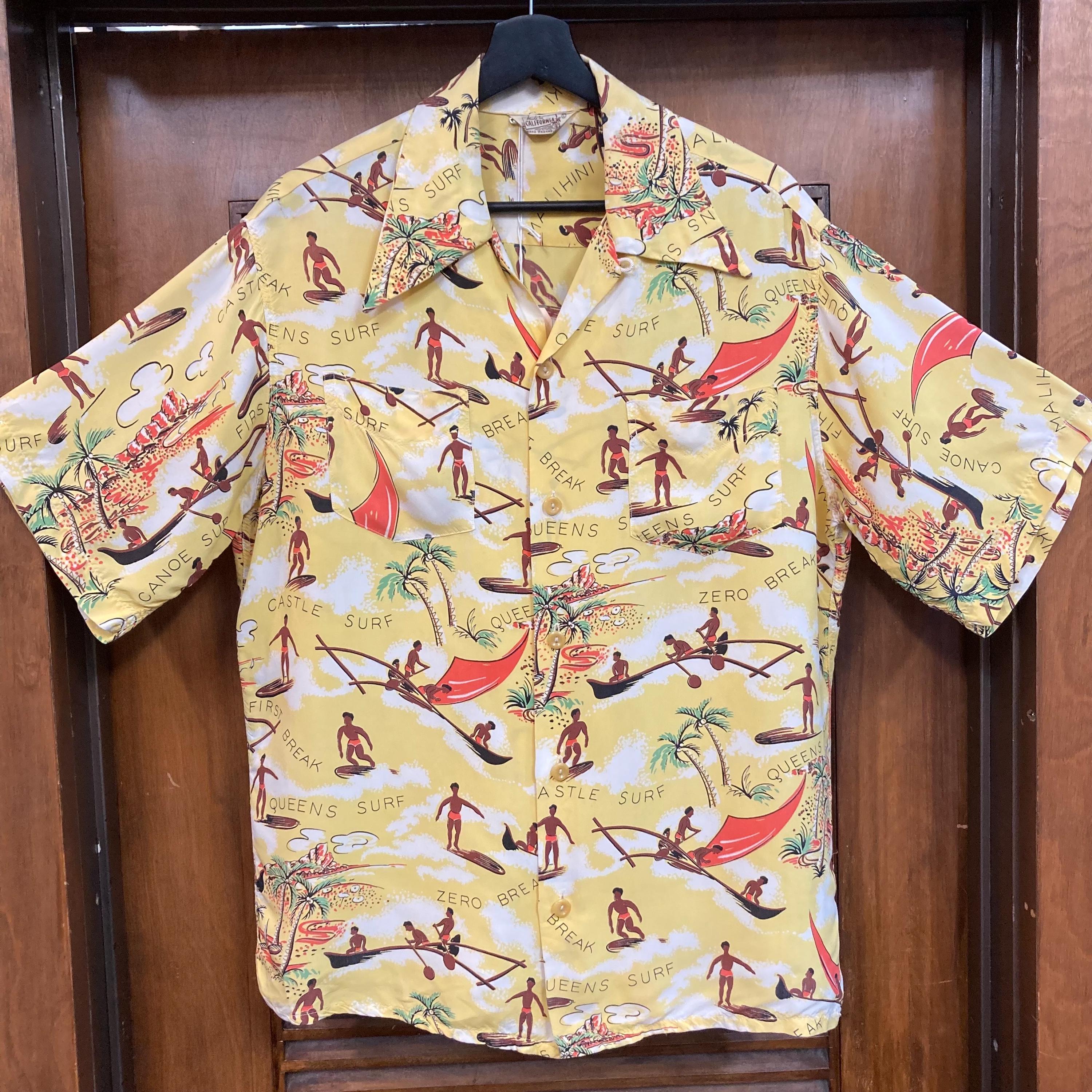 Vintage 1940's Size L Surfer Pattern Silky Rayon Hawaiian