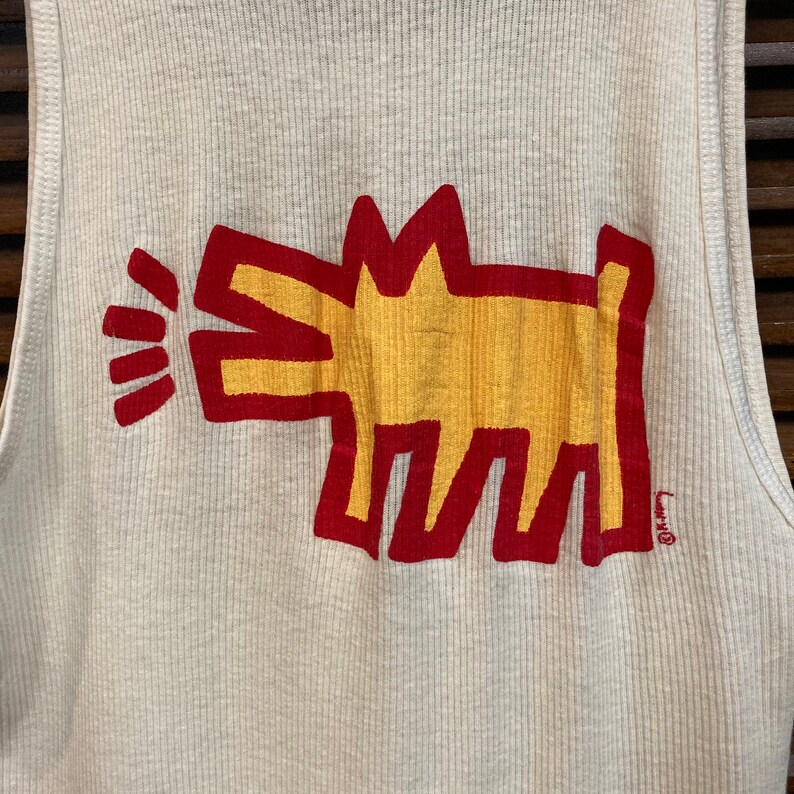 Vintage 1980s Original Keith Haring NYC Ribbed Cotton Tank Top T-Shirt, Two-Sided Print, 80s Vintage Clothing image 6