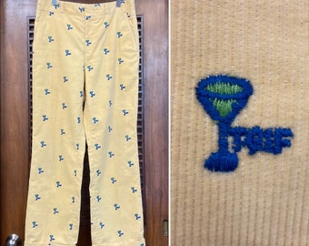 Vintage 1960’s Martini Glass TGIF Corduroy Trousers, 60’s Corduroy Pants, 60’s Embroidery, 60’s Pants, 60’s Ivy League, Vintage Clothing