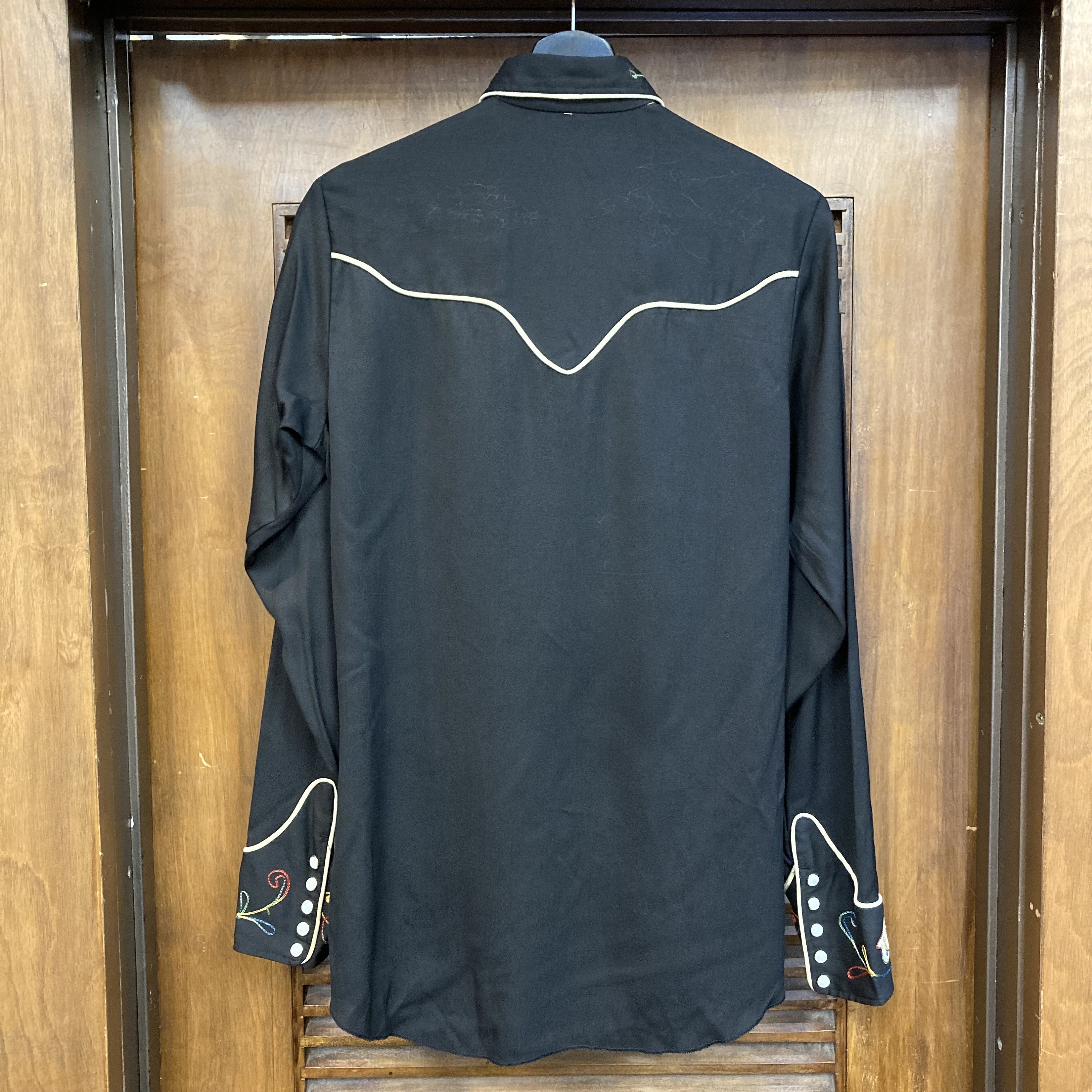 トップス WESTERN PAJAMA SHIRT RAYON GABARDINE Vintage 1950's “miller” Jet Black Rayon Gabardine Western