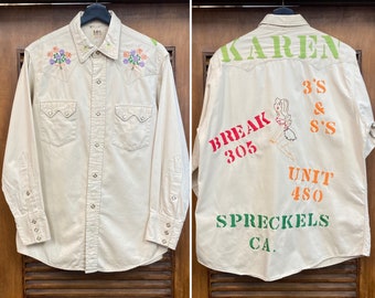 Vintage 1960’s Lee Westerner Snap Button Artwork Embroidered Shirt, 60’s Vintage Clothing