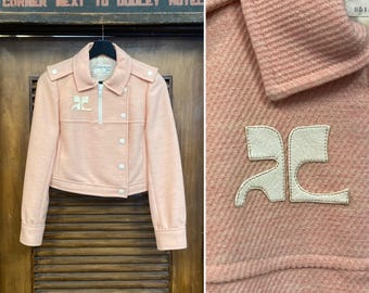 Vintage 1960’s Original Courreges Paris Mod Pink Cropped Wool Moto Jacket, Vintage Courreges, 60’s Vintage Clothing