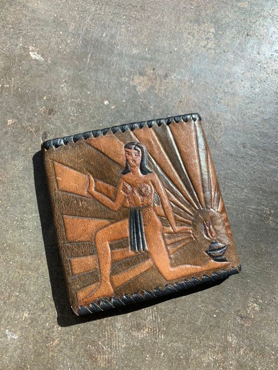 Vintage Mid-Century Egyptian Lady Tooled Leather … - image 1