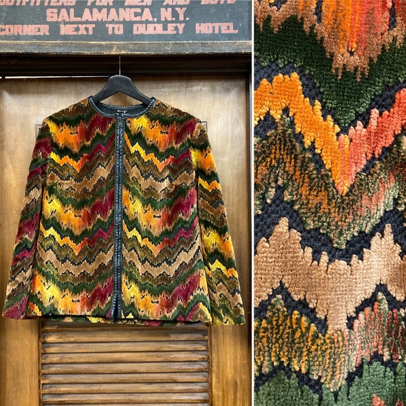 Vintage 1960’s Tapestry Carpet Mod Style Zig Zag J