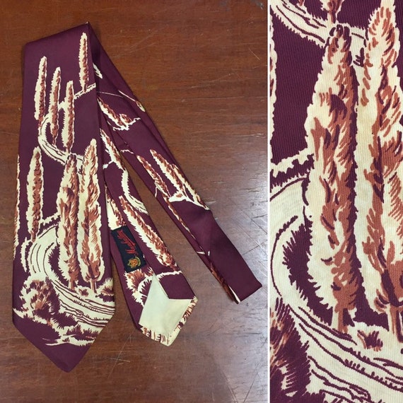 Vintage 1940’s Necktie, Tree Path Pattern, 1950s T