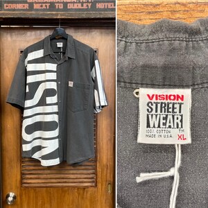 Vintage 1980’s Size XL “Vision Street Wear” Skateboard Skate Cotton New Wave Button-Down Shirt, Original, Rare Size, 80’s Vintage Clothing