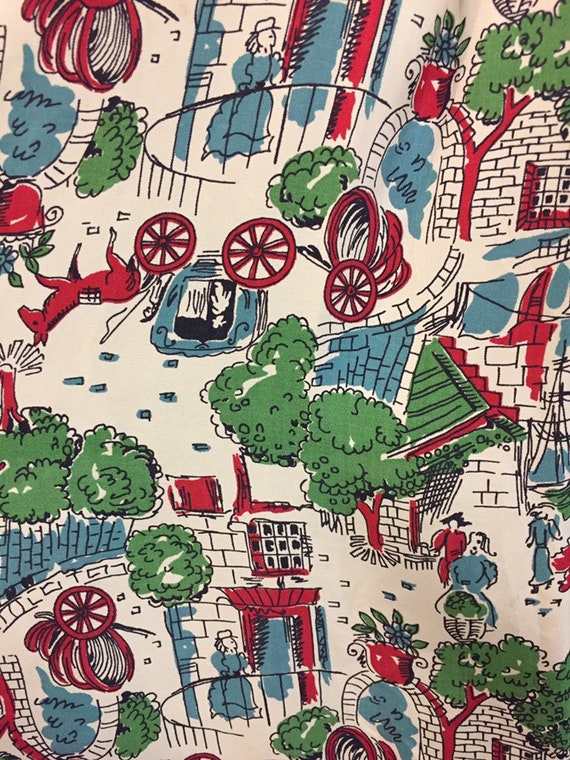 Vintage 1950’s Rayon Carriage Novelty Print Day D… - image 4