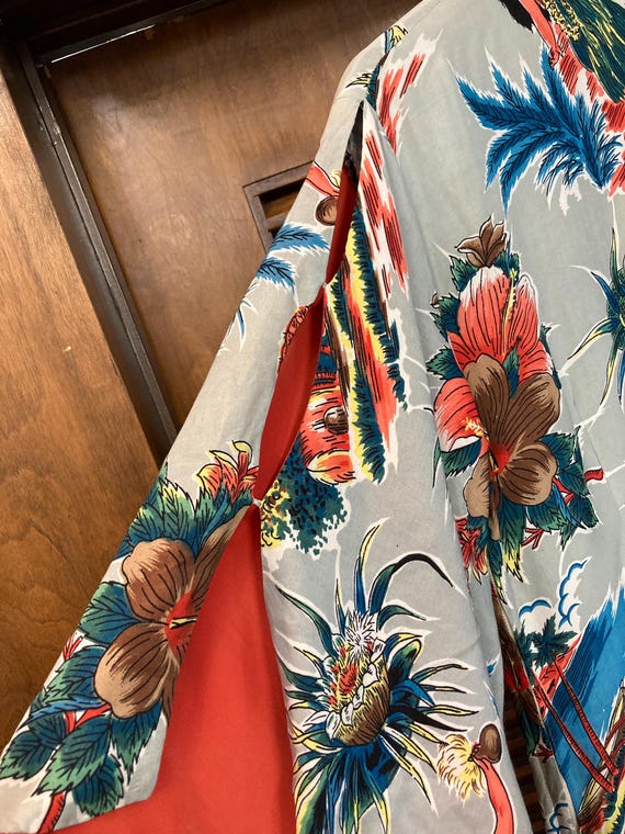 Vintage 1950’s Lauhala Hula Girl Tropical Rayon P… - image 5