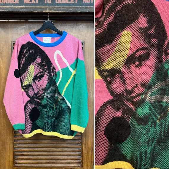 Vintage 1980's Esprit Sport Pin up Girl Design New Wave Sweater