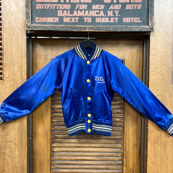 Vintage 1950's Roller Rink Skating Satin Bomber Jacket, Appliqué