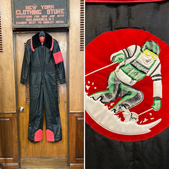 Vintage 1960’s Black Red Jumpsuit Outerwear Ski Outfit, Vintage 1960’s, Jumpsuit, Snow Gear, Ski Outfit