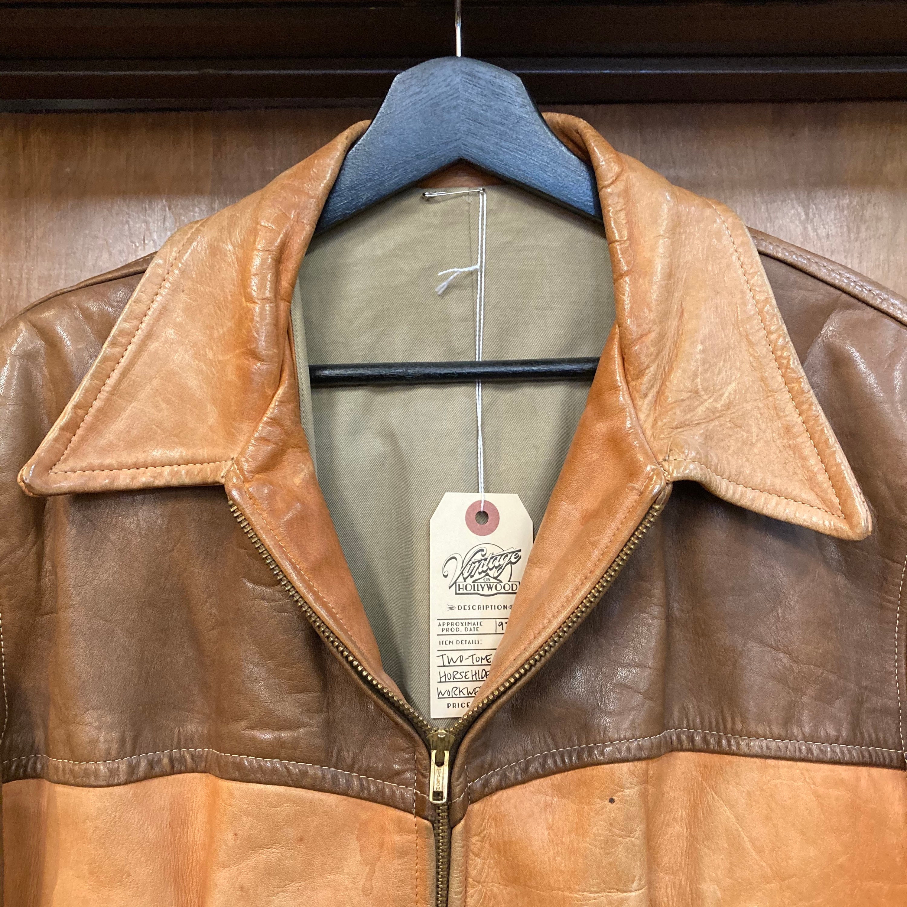 Vintage 1950's Two-tone Back Belt Horsehide Leather Workwear Vintage 1950's Two-tone Back Belt Horsehide Leather Workwear