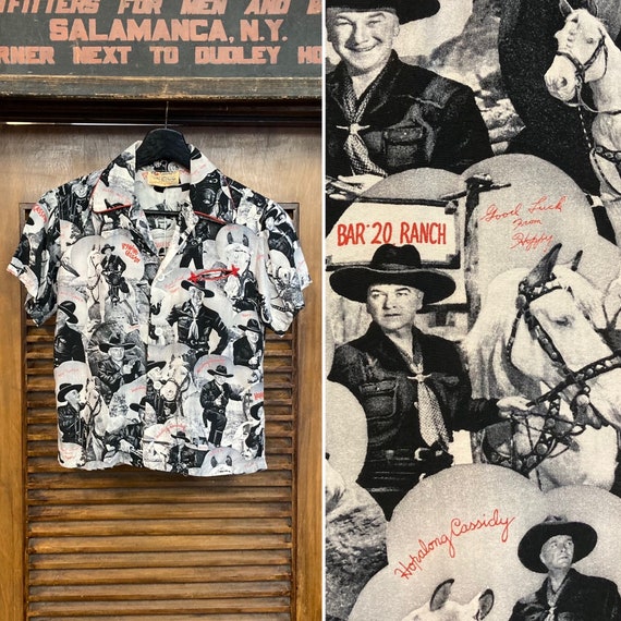 Vintage 1950's Rayon “hopalong Cassidy” Photoprint Western Cowboy