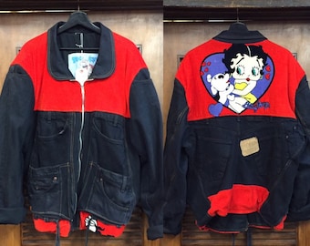 Vintage Black Leather Motorcycle Jacket Betty Boop Studded
