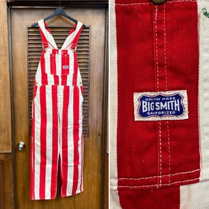 Vintage 1960s w40 Big Smith Red x White Stripe Mod Denim Overalls, Pop Art, Jeans, 60s Vintage Clothing image 1