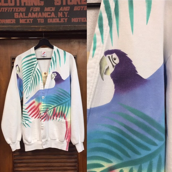 Vintage 1980’s Parrot Jungle Artwork Cardigan Swea