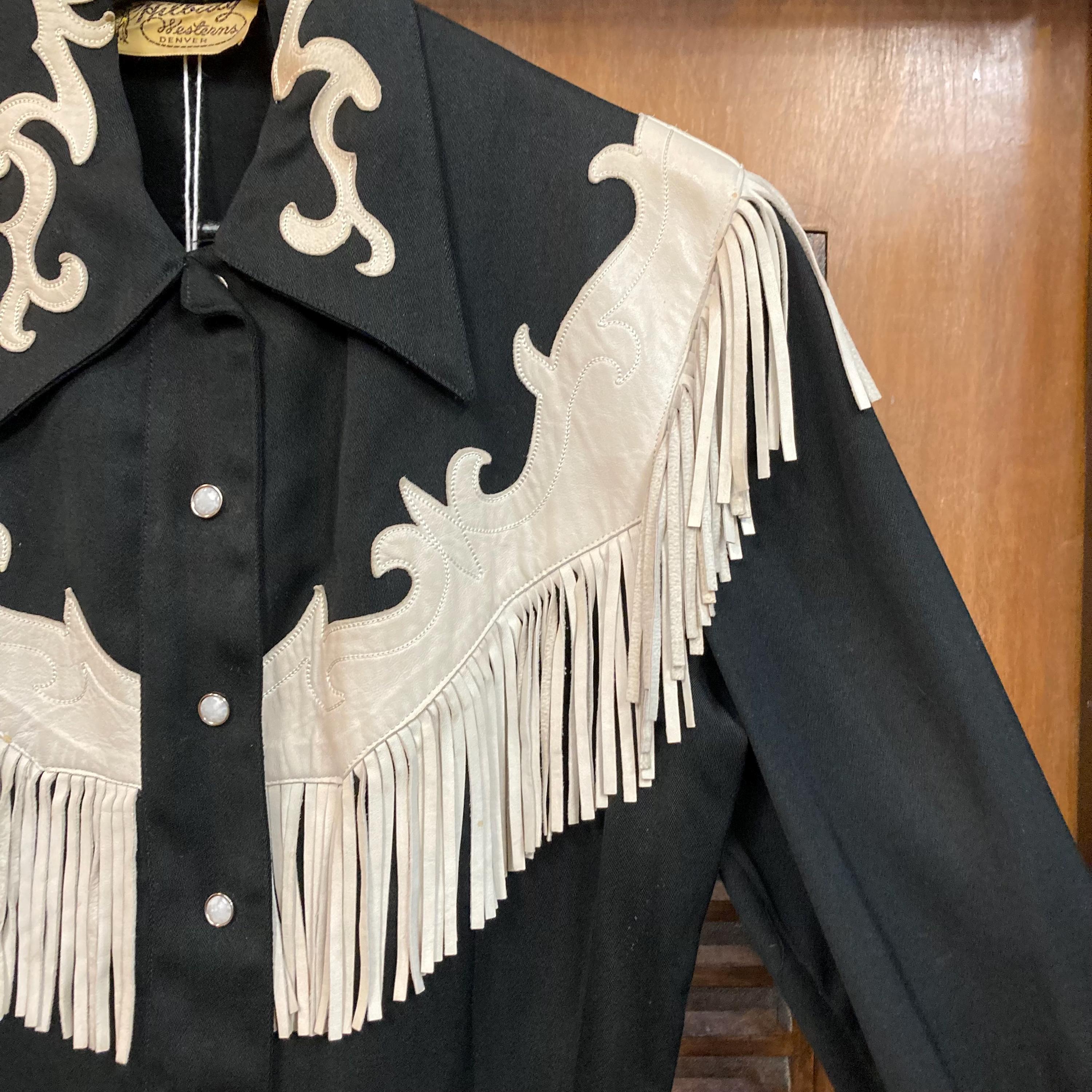 Vintage 1950's Jet Black Western Cowboy Leather Fringe Rayon